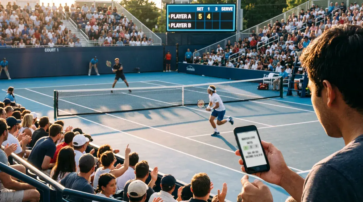 Live-Wetten während eines Tennismatches auf einem Hartplatz